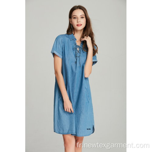 robe tencel en jean avec dentelle